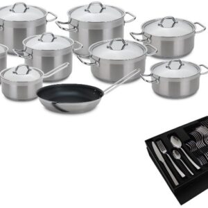 Conjunto de Cozinha Profissional Tejo em A?o Inoxid?vel (9 Pe?as + Faqueiro) - SILAMPOS