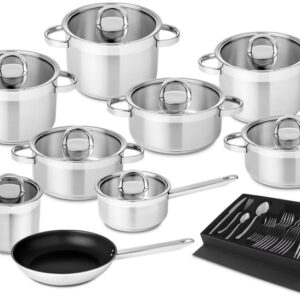 Conjunto de Cozinha Atlantico Glass em A?o Inoxid?vel (9 Pe?as + Faqueiro) - SILAMPOS
