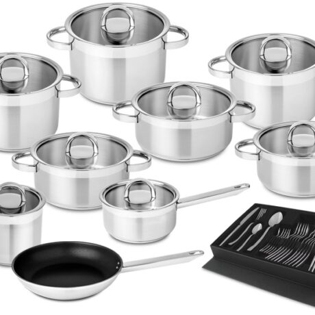 Conjunto de Cozinha Atlantico Glass em Aço Inoxidável (9 Peças + Faqueiro) - SILAMPOS