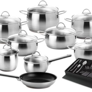 Conjunto de Cozinha Oceanus Satin Glass em Aço Inoxidável (9 Peças + Faqueiro) - SILAMPOS