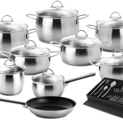 Conjunto de Cozinha Oceanus Satin Glass em Aço Inoxidável (9 Peças + Faqueiro) - SILAMPOS