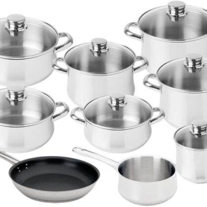 Conjunto de Cozinha Low Cost Classic Glass em Aço Inoxidável (9 Peças) - SILAMPOS