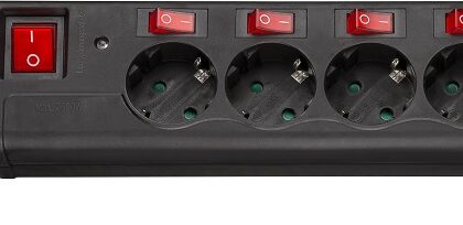 Extensão Sextupla c/ Interruptor p/ Cada Via (1,5 mts) - Preto