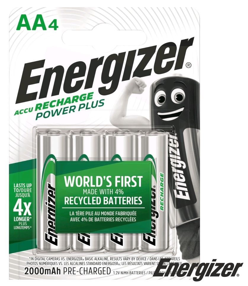 Blister 4 Pilhas Recarregáveis 1,2V 2000mAh Ni-Mh - AA - ENERGIZER Power Plus