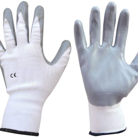 Par Luvas de Protecção em Nylon e Revestimento Nitrilo Branco (Tamanho 9)