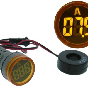 Amper?metro Digital LED Redonto Amarelo p/ Painel (0...100 Amp.)
