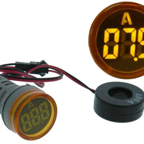 Amperímetro Digital LED Redonto Amarelo p/ Painel (0...100 Amp.)