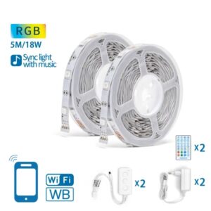 Pack 2x Fitas LEDs Smart RGB Wi-Fi (5 mts) + 2x Controladores + 2 x Fontes Alimentação