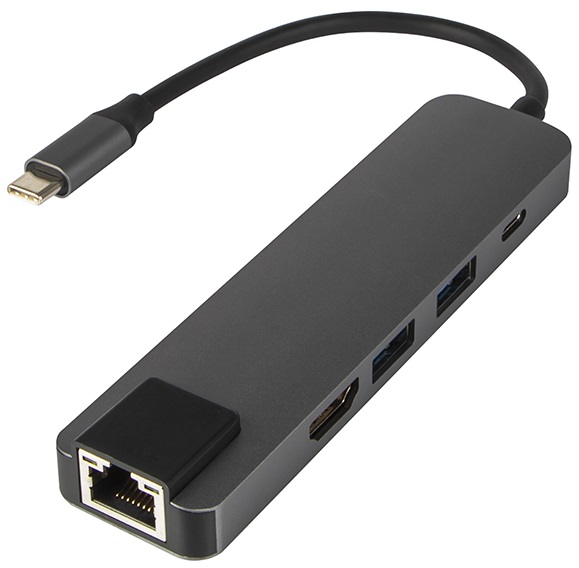 Placa de Rede Externa USB-C Macho com HUB HDMI / 2x USB 3.0 / USB C / RJ45