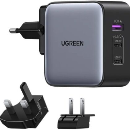 Carregador Universal 2x USB-C / USB-A 65W c/ Transformadores Internacionais (Preto) - UGREEN