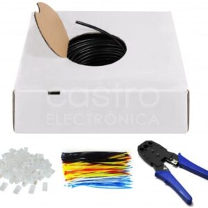 Bobine 305 mts Cabo UTP CAT6 c/ Acessórios (100 Fichas RJ45, Abraçadeiras Fivela e Alicate Cravar)