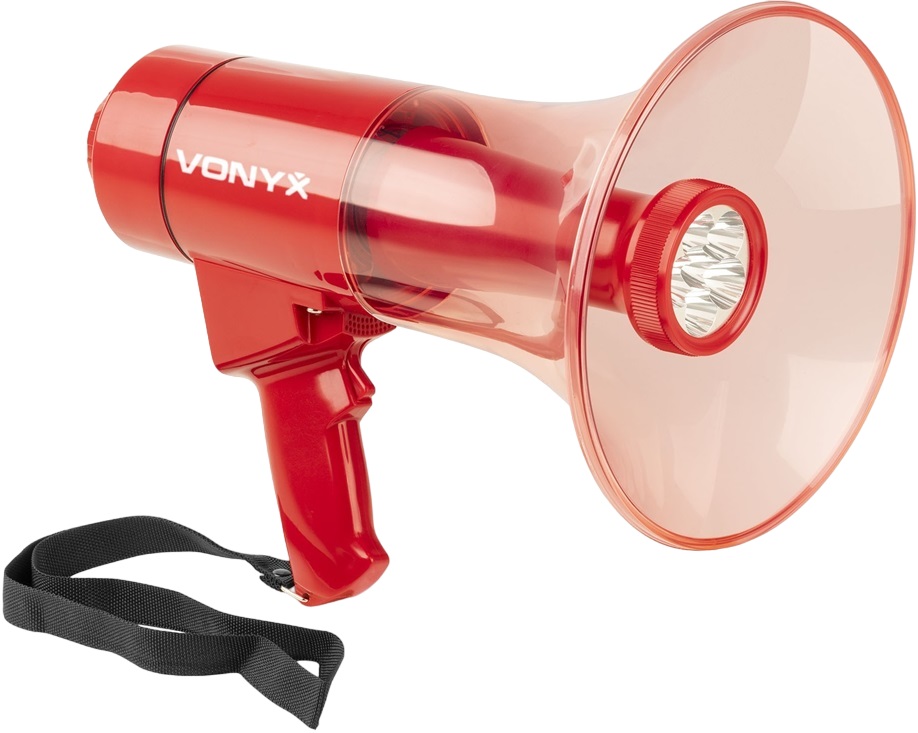 Megafone 50W c/ MP3/USB/SD/AUX e Luz LED + Sirene, Microfone e Gravação (MEG050) - VONYX