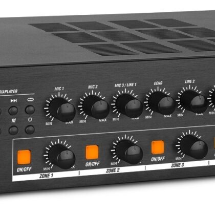 Amplificador Linha 100V 360W RMS c/ 4 Zonas MP3/USB/SD/FM/BLUETOOTH (PDV360MP3) - Power Dynamics