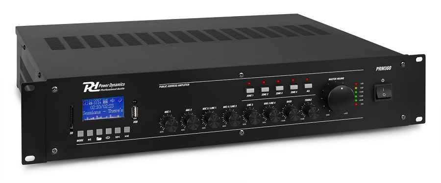 Amplificador 360W RMS (100V) 6 Canais 4 Zonas c/ MP3/USB/BLUETOOTH (PRM360) - POWER DYNAMICS