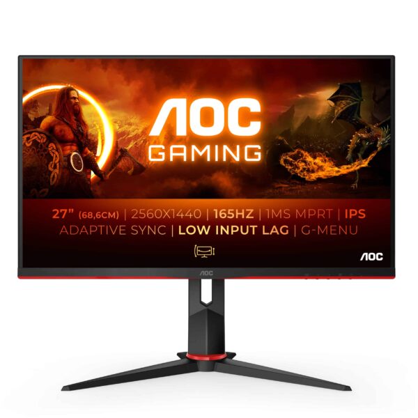 Monitor Gaming AOC Q27G2S/EU 27" QHD 1ms 165Hz IPS Preto e Vermelho
