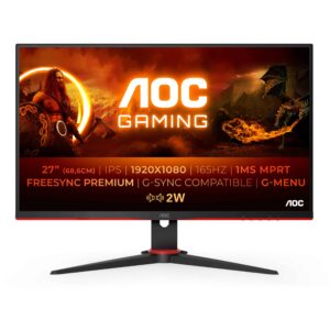Monitor Gaming Aoc 27" Ips 16:9 Fhd 4MS 165Hz Vga Hdmi Dp Multimédia Preto e Vermelho