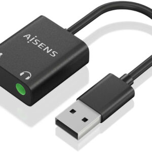 Placa de Som USB-A 2x Jack 3.5mm Preto (10cm) - AISENS