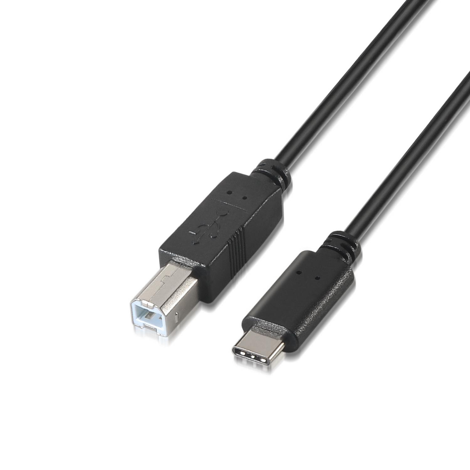 Cabo USB B Macho - USB C Macho 2.0 1M (Preto) - AISENS