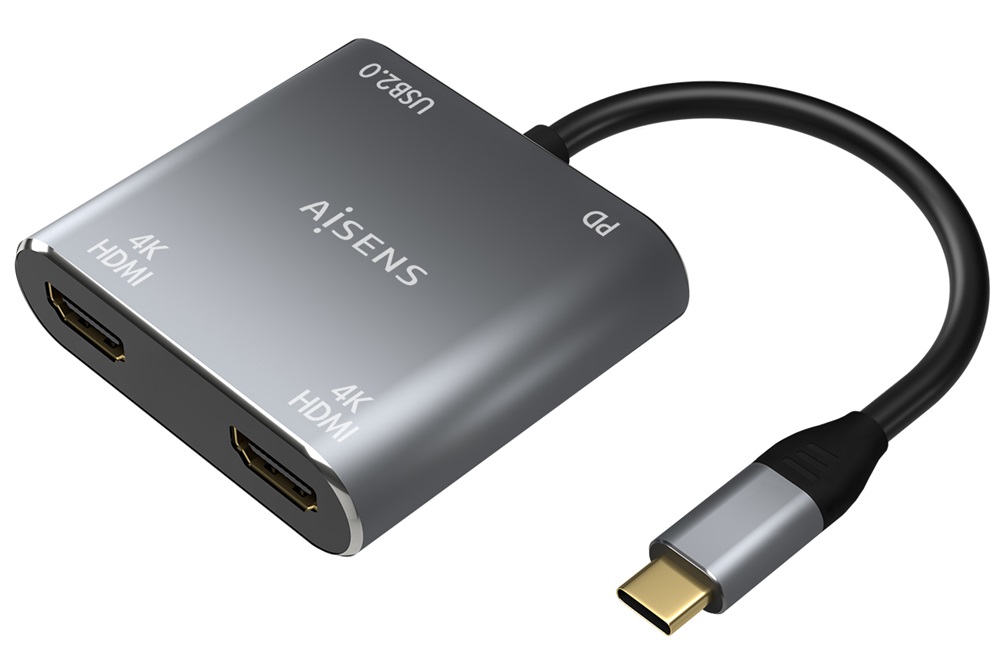 Adaptador USB-C - 2xHDMI/USB-C/USB 2.0 (Cinzento) - AISENS