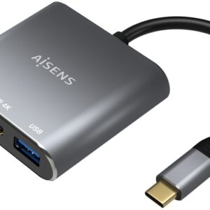 Conversor USB-C Macho 3-EM-1 p/ HDMI Fêmea / USB-C Fêmea / USB A 3.0 Fêmea (15cm) - AISENS