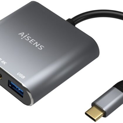 Conversor USB-C Macho 3-EM-1 p/ HDMI Fêmea / USB-C Fêmea / USB A 3.0 Fêmea (15cm) - AISENS