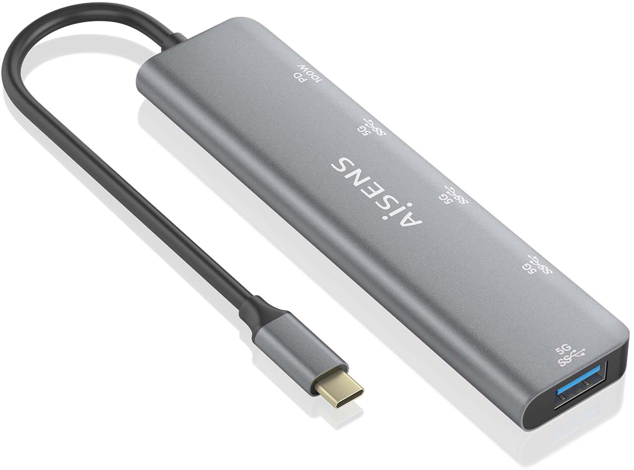 Hub USB-C 3.2 Gen1 5G (1xUSB-C PD100W + 1x USB-C 5G + 3x USB-A 5G) 15cm - AISENS