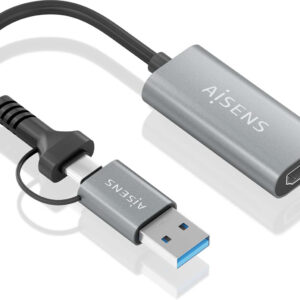 Conversor USB-A+USB-C - HDMI Cinza (15cm) - AISENS