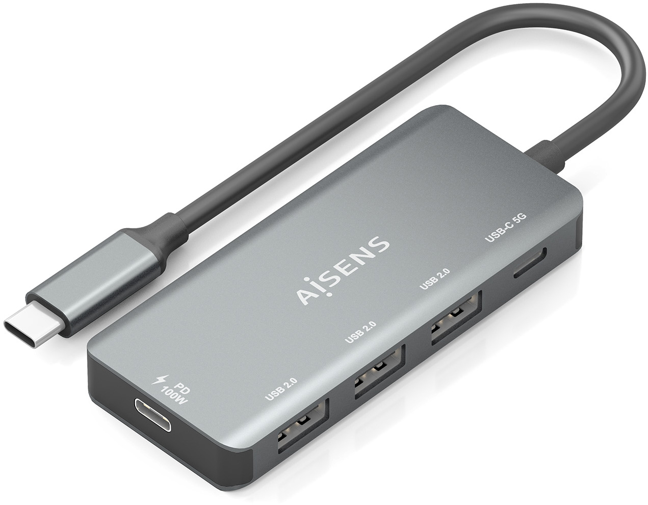 Hub USB-C 1x USB-C PD 100W/1x USB-C/3x USB-A (Cinza) - AISENS
