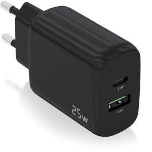 Carregador 25W 1xUSB-C PD3.0, 1xUSB-A QC3.0 (Preto) - AISENS