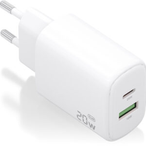 Carregador GaN 20W 1x USB-C 3.0 1x USB-A QC3.0 (Branco) - AISENS