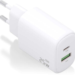 Carregador GaN 25W 1x USB-C PD3.0 1x USB-A QC3.0 (Branco) - AISENS