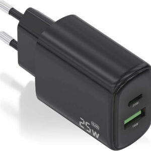 Carregador GaN 25W 1x USB-C PD3.0 1x USB-C QC3.0 (Preto) - AISENS