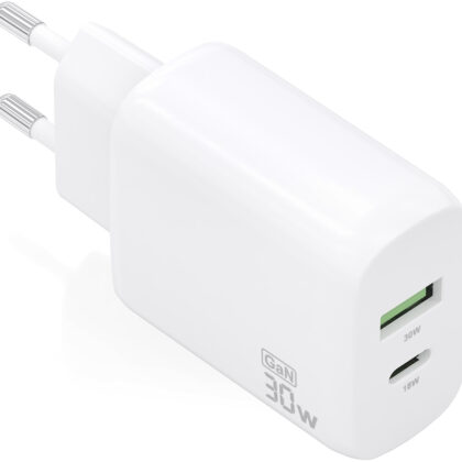 Carregador GaN 30W 1x USB-C PD3.0 QC4.0 1x USB-A QC3 (Branco) - AISENS