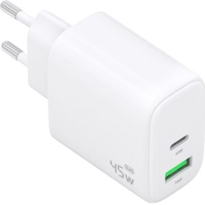 Carregador GaN 45W 1x USB-C PD3.0 QC4.0 + 1x USB-A QC3.0 (Branco) - AISENS