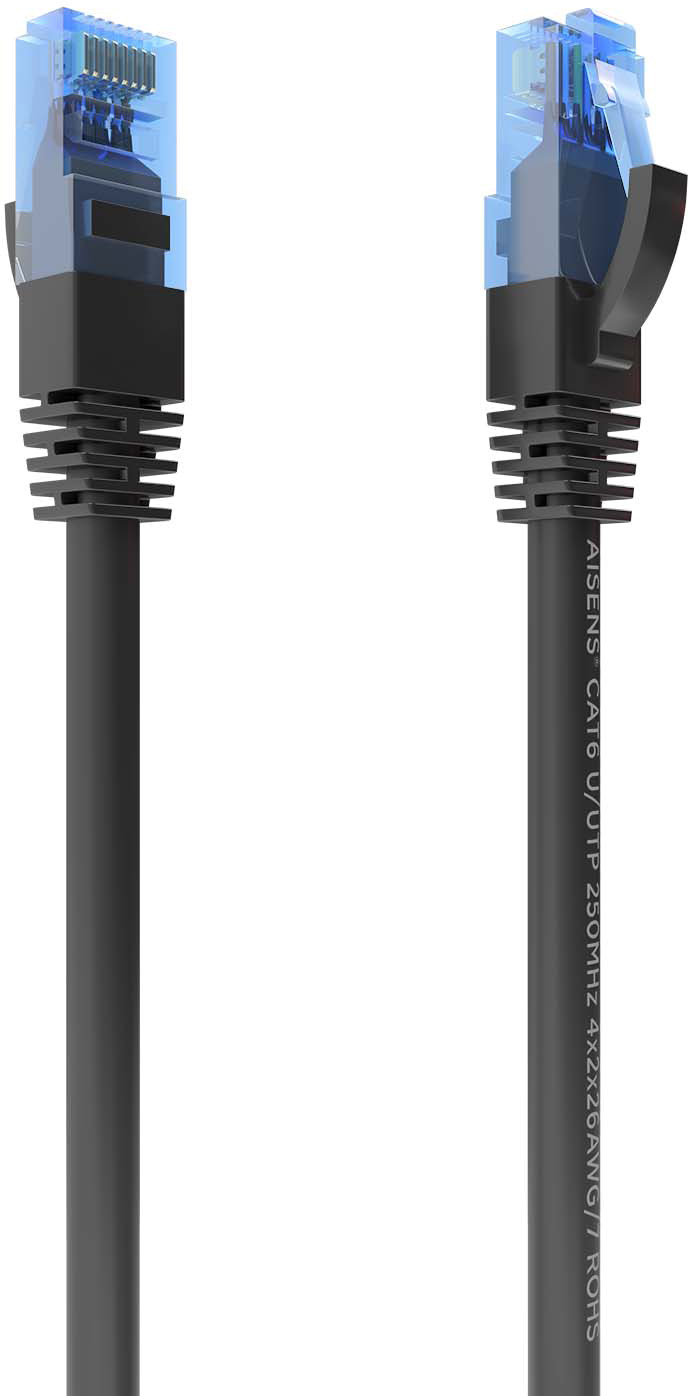 Cabo de Rede Cat.6 RJ45 UTP AWG26 CCA Preto (1mts) - AISENS