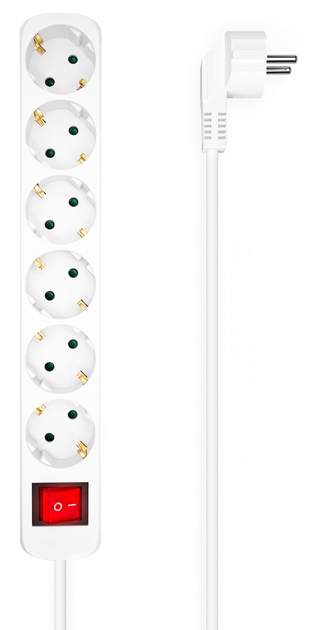 Extensão Sextupla c/ Interruptor Branco (1,4 mts) - AISENS