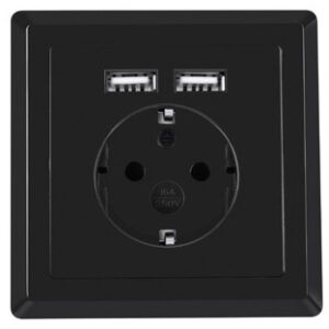 Tomada Interior de Parede c/ 2 USB (Preto) - LANBERG