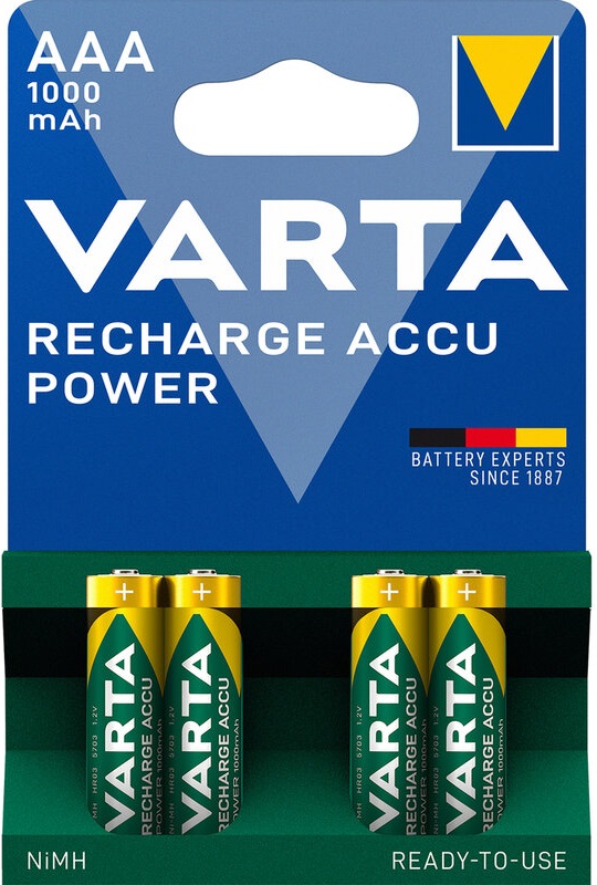 Blister 4 Pilhas Recarregáveis AAA 1,2V 1000mAh - VARTA
