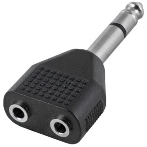 Ficha Adaptadora Jack 6,5mm Macho Mono - 2x Jack 3,5mm Femea Mono