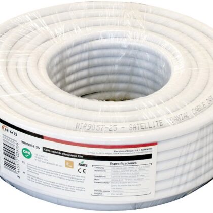 Bobine Cabo Coaxial RG6 Cobre Ø6,8mm Branco (25 mts) - NIMO