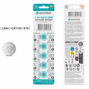 Pack 10 Pilhas Botão NOVOTECK AG13 / LR44 / 357, 1.5V Alcalinas, para Relógios, Brinquedos e Pequenos Dispositivos