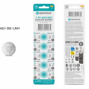 Pack 10 Pilhas Botão NOVOTECK AG3 / LR41 / 392, 1.5V Alcalinas, para Relógios, Calculadoras e Pequenos Dispositivos