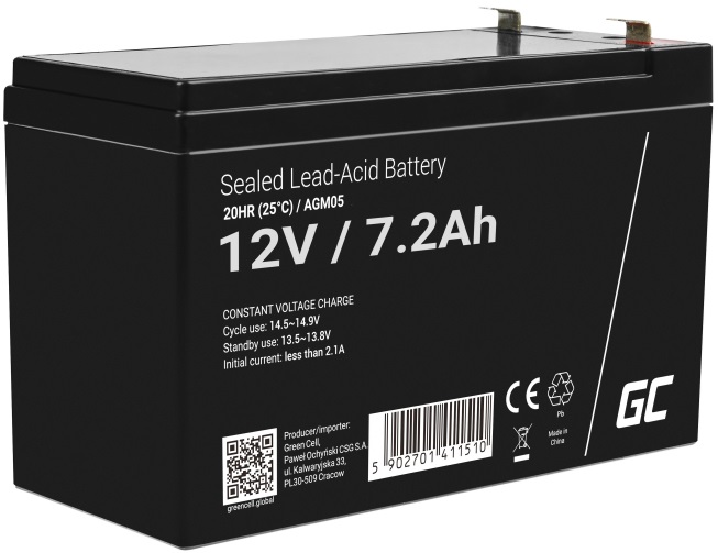 Bateria Chumbo AGM 12V 7,2Ah VRLA Deep Cycle - GREEN CELL