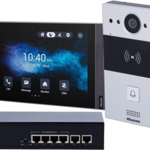 Video Porteiro IP de Superficie c/ Monitor Adicional Linux 7 + Switch PoE 6 Portas - AKUVOX