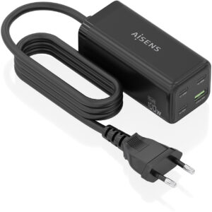 Carregador de Mesa GaN 100W 3x USB-C 1x USB-A (Preto) - AISENS