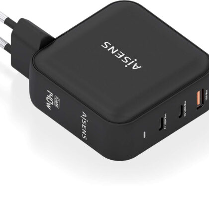 Carregador GaN 140W 2x USB-C PD3.1 QC4.0 1x USB-A QC3.0 (Preto) - AISENS