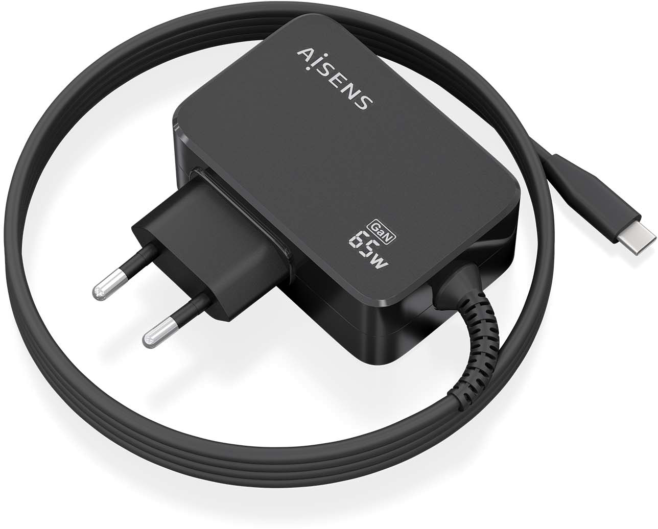 Carregador GaN 65W USB-C Preto (1,8mts) - AISENS