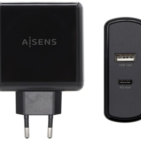 Carregador USB-C PD3.0 45W + USB-A 12W (Preto) - AISENS