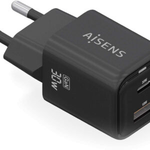 Carregador GaN 30W 1xUSB-C 1xUSB-A (Preto) - AISENS