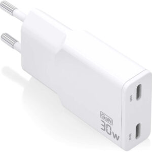 Carregador GaN Slim 30W 2x USB-C PD3.0 QD4.0 (Branco) - AISENS